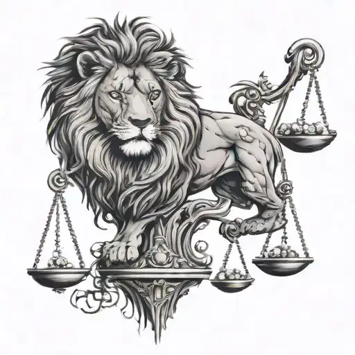 Lion Head And Justice Scales With Life Tree Emerging
