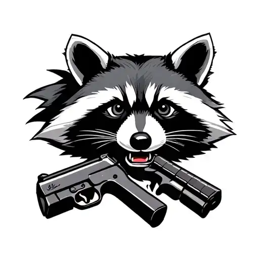 Racoon Face With And X And Gun