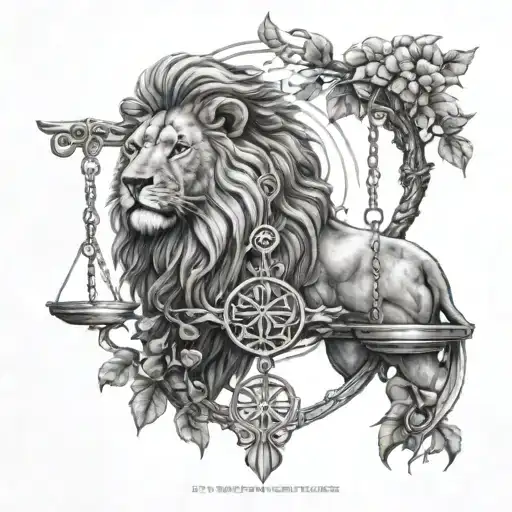 Lion Head And Justice Scales With Life Tree Emerging