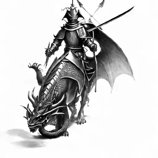 A Knight With An Angel On His Shoulder Anda A Dragon