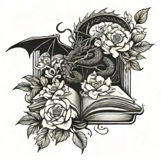 Dragon Books Surrounded By Florals