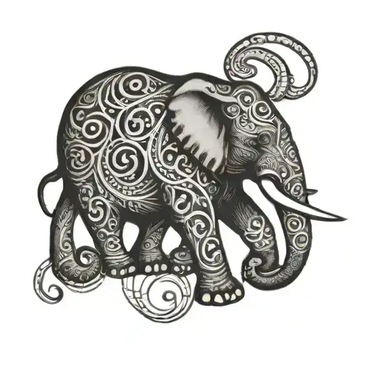 Elephant Sitting Looking At Infinity Symbol Intertwined