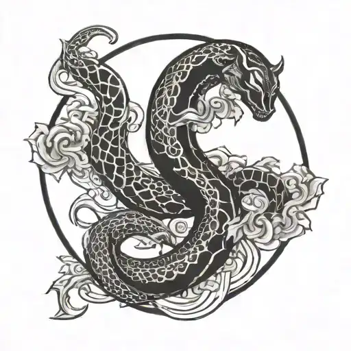 Crescent Black Moon With Snake