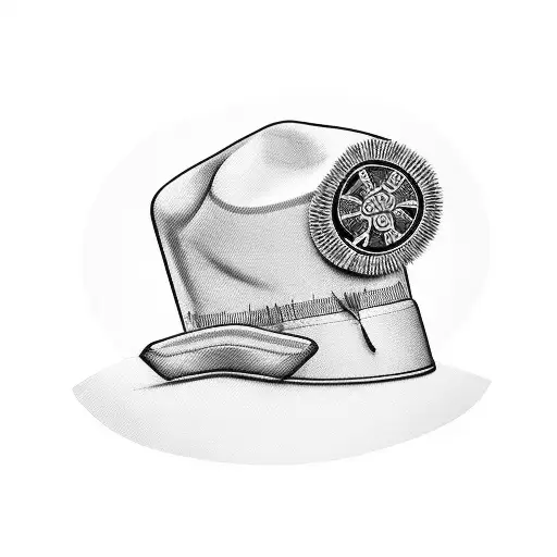 Black Mob Hat And Barber Sissors With Nurse Hat Linked By A Needle And Thread