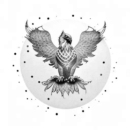 A Dotwork Eagle With A Bowling Ball In Its Talons