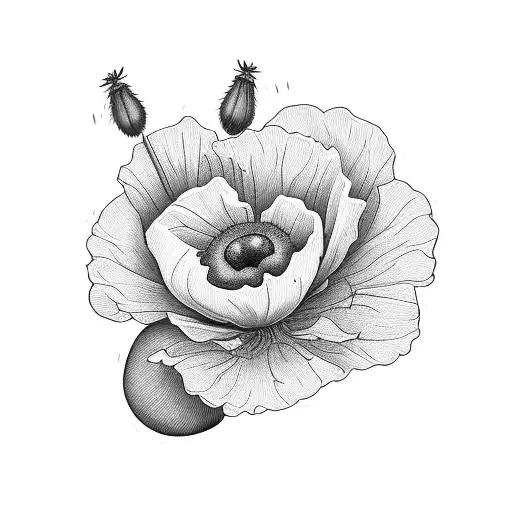 Poppy Flowers With Leaves Floral Bunch