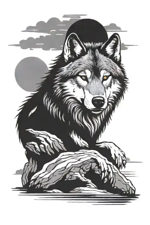 Wolf Snarling Moon Behind Its Head But Nothing Else