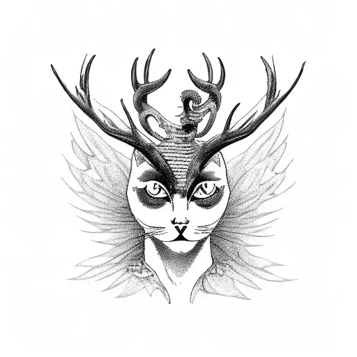 Cat With Two Eyes And Wings And Deer Antlers