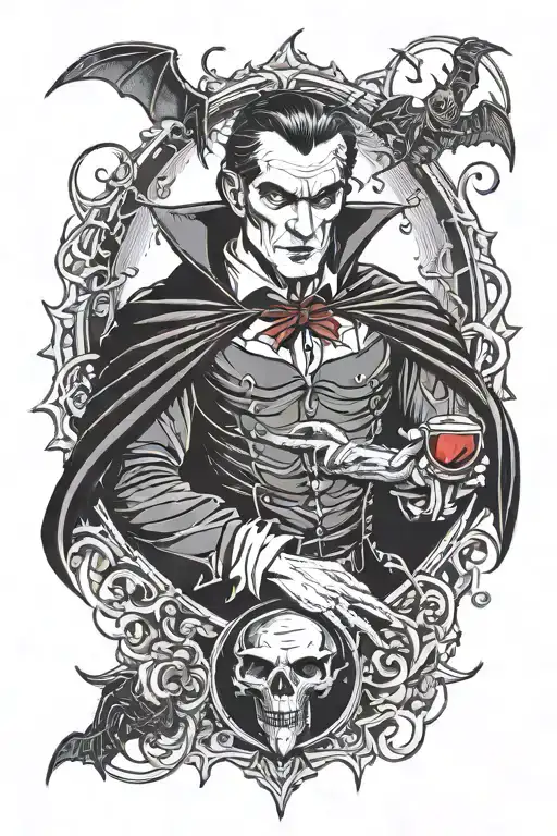 Dracula With A Bloody Steak In His Heart Under A Blood Moon With Bats