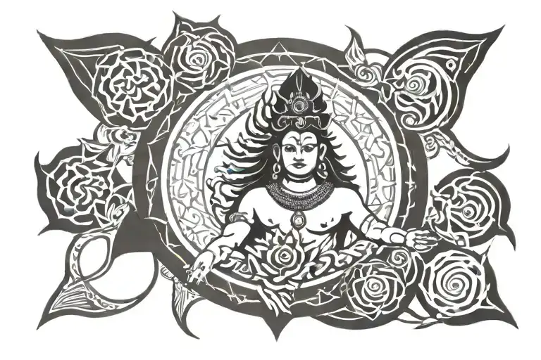 Shiva And Seven Chakra Symbol Surrounded