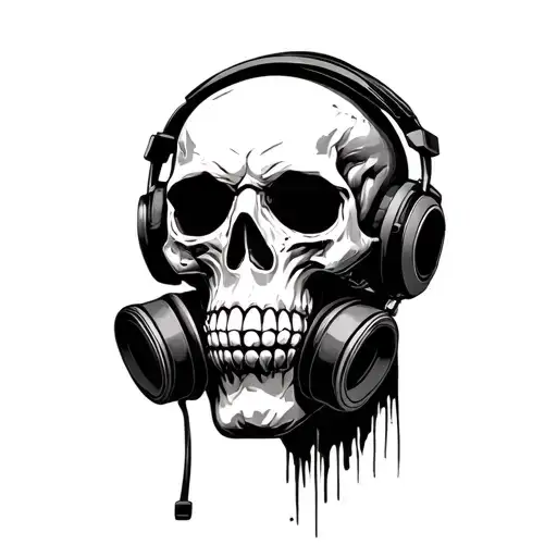 Skull With Respirator Wearing Headphones