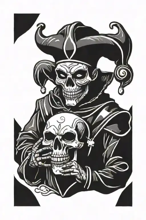 A Simple Full Body Court Jester With A Skull For A Face Juggling Happy And Sad Drama Masks