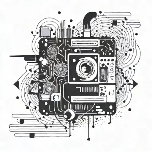 An Abstract Design Combining Computer Circuitry With Photography Elements And Party Confetti