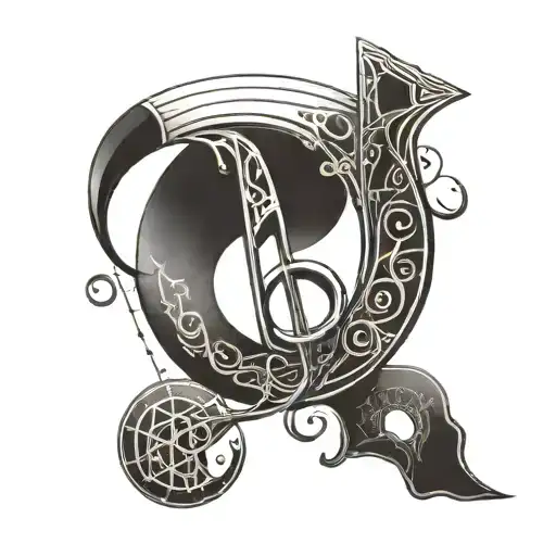 A Detailed Blackwork Tattoo Of A Crescent Moon And Musical Notes Intertwined