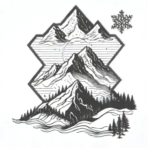 A Blackwork Tattoo Of A Mountain Silhouette With A Snowflake Pattern Filling The Outline