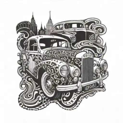 A Vintage Car Being Meticulously Detailed With Gemini Symbols And Patterns