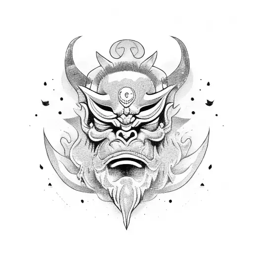 Oni Mask With Cerezos And Tree