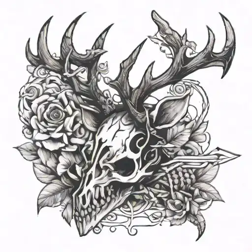 An Intricate Arrow Design Intertwined With A Snake Wrapping Around A Deer Skull