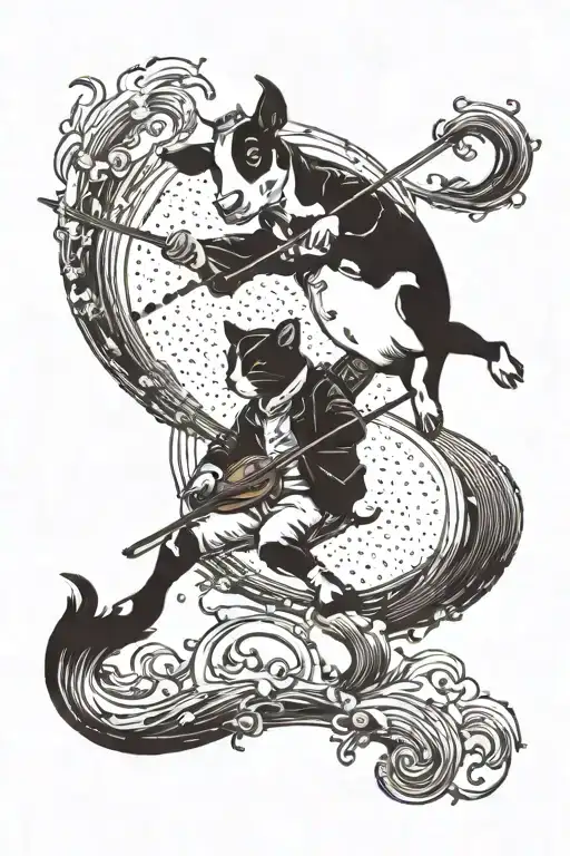 Cow Jumping Over Moon And Cat Playing Violin Drawn