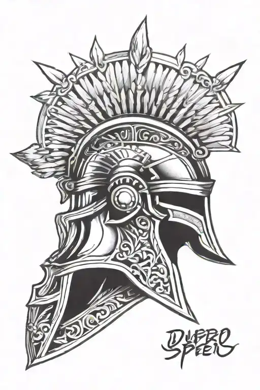 Incorporate A Greek Warrior Helmet Into The Design With The Text Phrase 'Dum Spiro Spero'