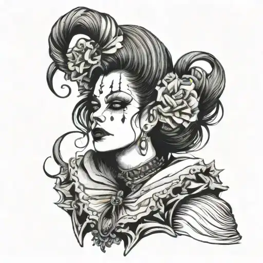 Gothic Clown Woman In Profile With Two-tailed Hairstyle