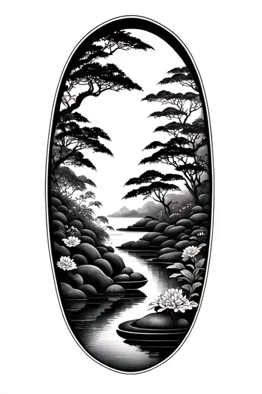 Zen Garden Scene Tattoo Inspired