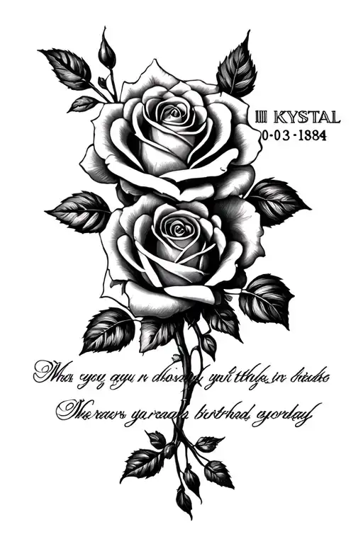Krystal Name In Cursive With Roman Numerals Of The Birthday 03-03-1984 With Rose