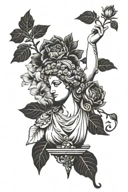 Flower Background With Female Greek Statue