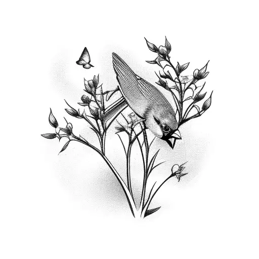 A Graceful Cardinal Perched On A Honeysuckle Plant