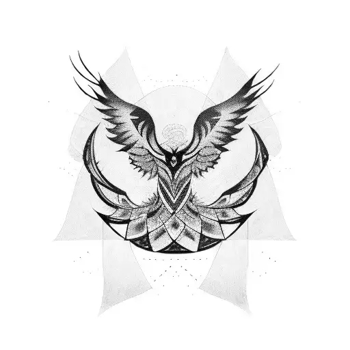 Tribal-inspired Blackwork Tattoo Representing A Phoenix
