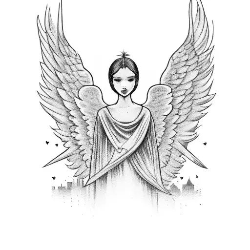 Angel Coming Out Of A City Skyline