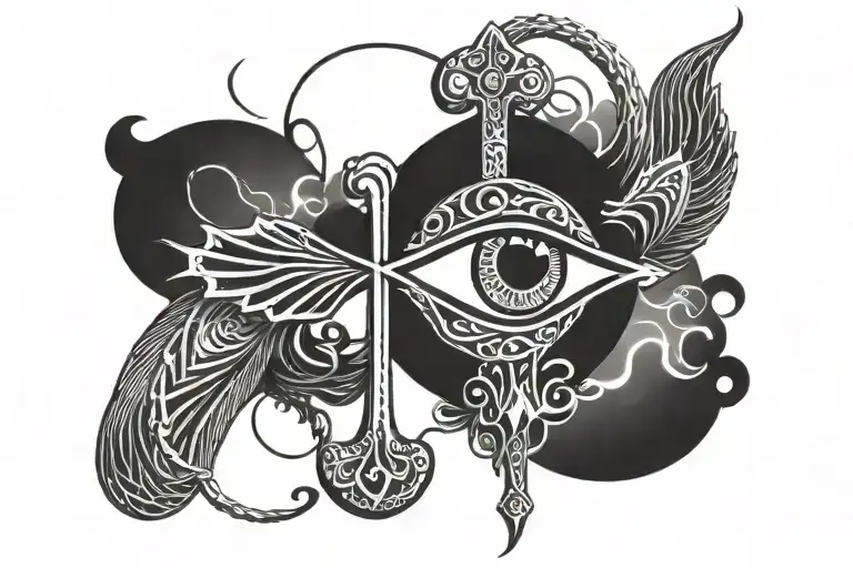 Heartbeat Line And Ankh Symbol With Eye