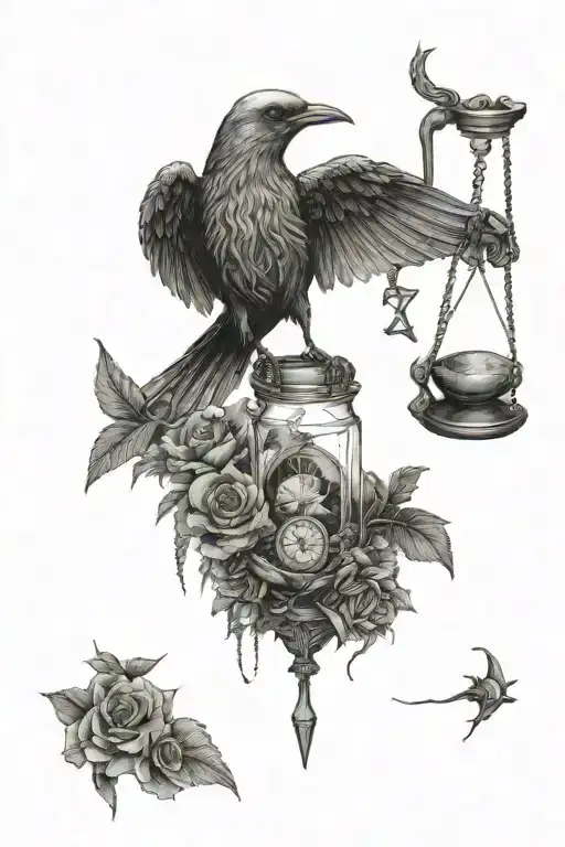 Skeletal Bird Holding Hour Glass