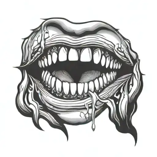 Make Vampire Mouth With Teeth Out A Little And Tounge With Blood Dripping For My Palm