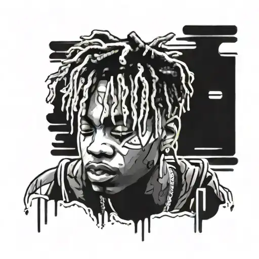 A Detailed Portrait Of Juice Wrld With Music Notes Flowing Around Him