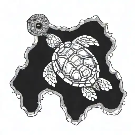 Turtle Underwater 7Cm-10cm In A Hexagon Shape