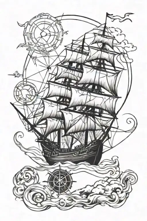 Futuristic North Star And Old Pirate Ship