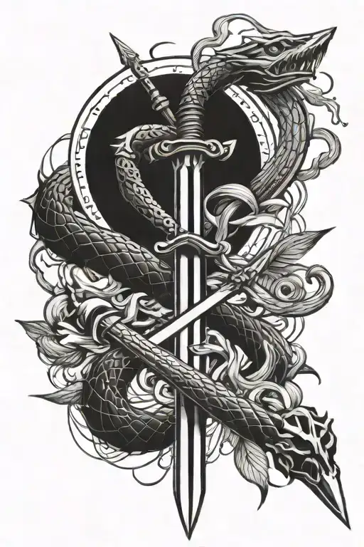 Bloody Swords With A Snake Wrapped Around