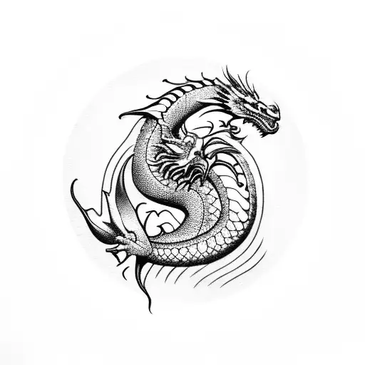 Circle Dragon Silhouette