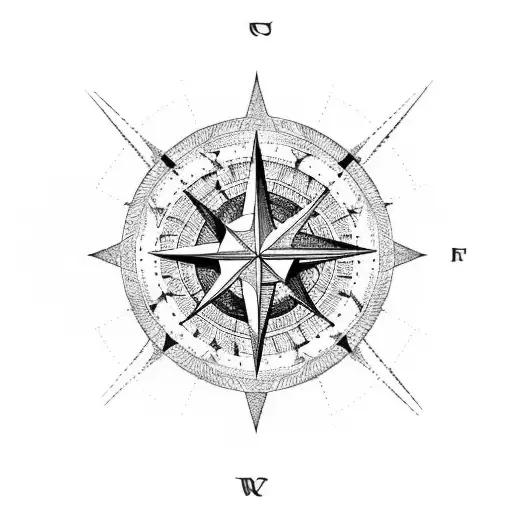 A Detailed Silhouette Of A Mountain Range With A Compass Rose Incorporated Into The Design