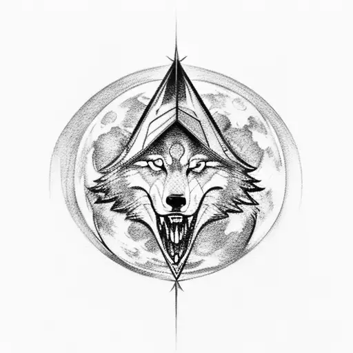 A Wolf Howling At A Full Moon With A Compass Rose In Its Eyes
