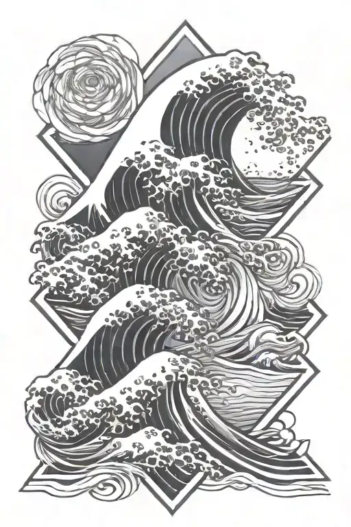 Kanagawa Wave Set Inside A Diamond Shape