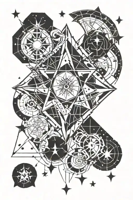 A Geometric Design Incorporating The Southern Cross And Zodiac Symbols