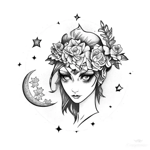 Flower Moon Stars Fairy Guns Bandana