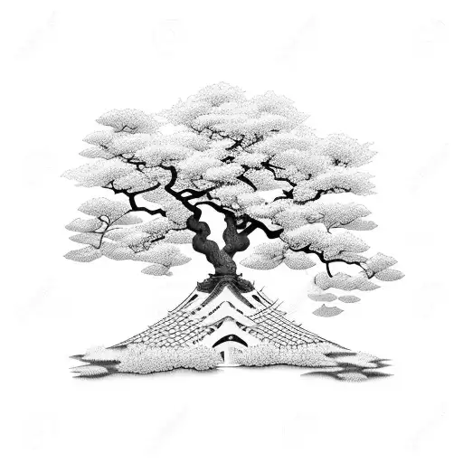 Japanese Tree And Hut