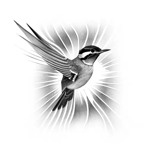 Wrens Bird Flying With Light Beams