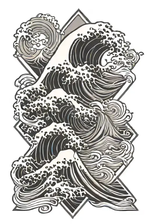 Kanagawa Wave Set Inside A Diamond Shape