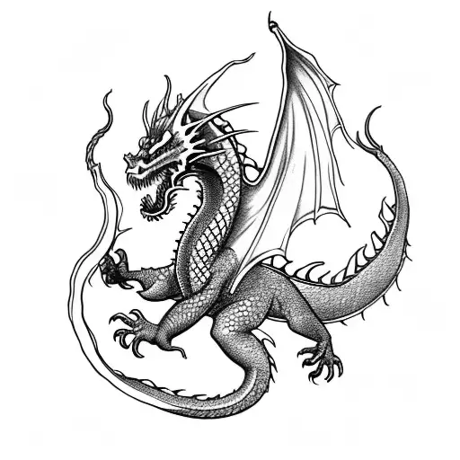 Medieval Dragon Playing With Japanese Dragon On A Lake