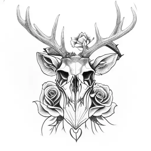 Deer Skull With Trees As Antlers And Roses