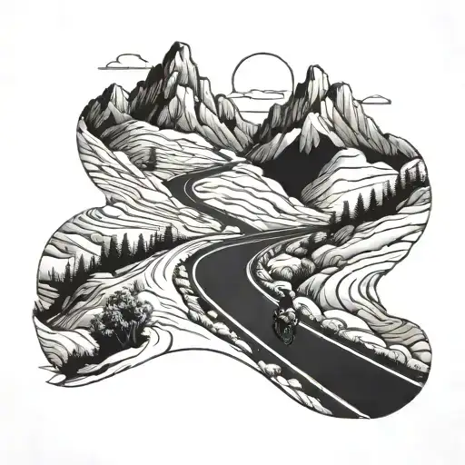 A Winding Mountain Road With A Biker In The Distance